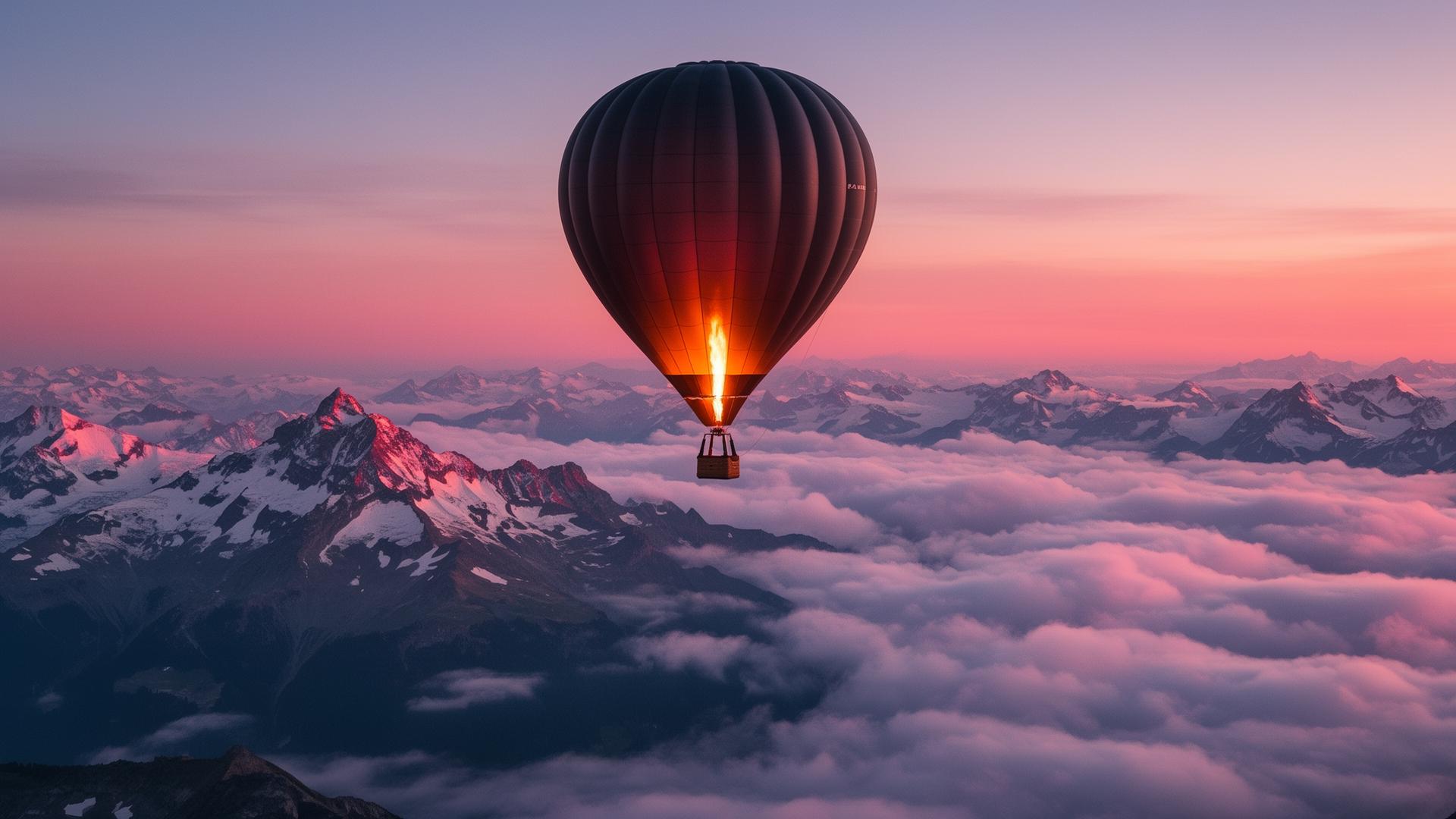 Montgolfière à l'aube au-dessus des Alpes suisses