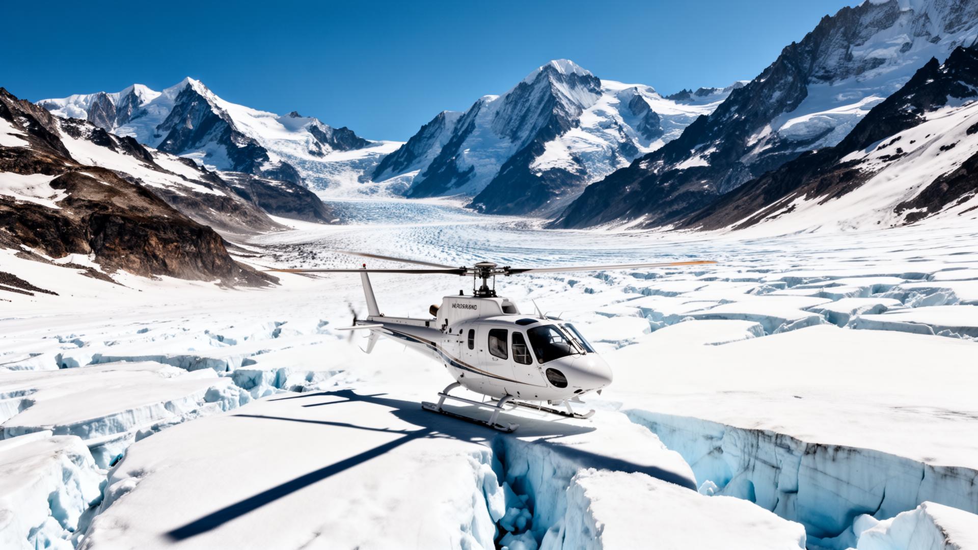 Hélicoptère privé posé sur un glacier valaisan d'altitude