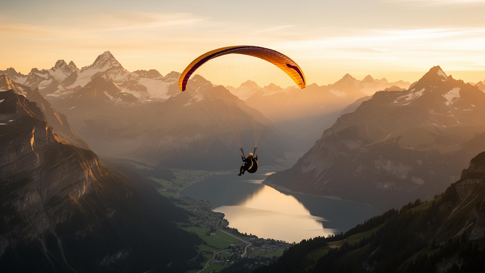 Ciel des Alpes suisses en lumière rasante, prêt pour un saut tandem